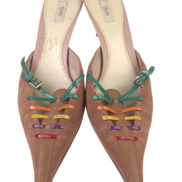 PRADA Suede Colorblock Pattern Mules - Picture 1 of 5